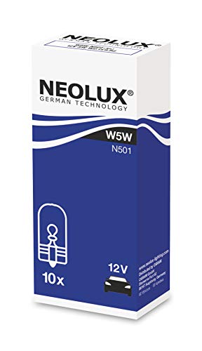 Neolux Standard W5W, lámpara de señal para Coches y Motocicletas, N501, 12 V, 5 W, Paquete Bombillas, 2,1 x 9,5D, Folding box (10 bulbs)