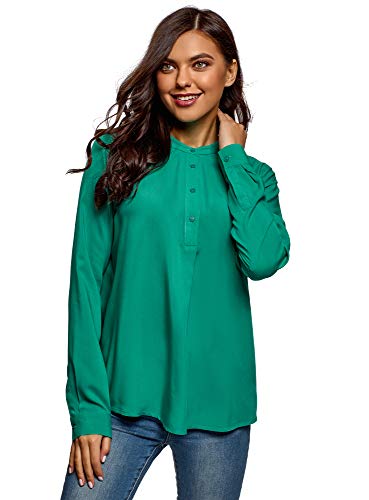 oodji Collection Mujer Blusa de Viscosa con Silueta en A, Verde, ES 38 / S oodji Collection Mujer Blusa de Viscosa con Silueta en A, Verde, ES 38 / S