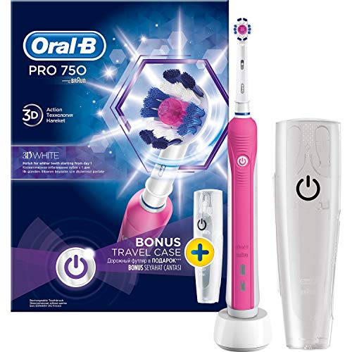 Oral B Pro 750 Pink Cepillo de Dientes con Estuche de Viaje, Rosa