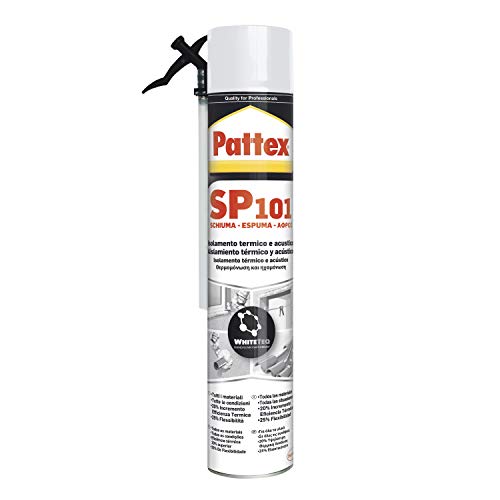 Pattex SP101 Espuma, espuma de poliuretano monocomponente para múltiples materiales, espuma expansiva de color blanco con estructura de celda extrafina, 1 x 750 ml Pattex SP101 Espuma, espuma de poliuretano monocomponente para múltiples materiales, espuma expansiva de color blanco con estructura de celda extrafina, 1 x 750 ml