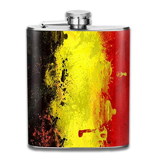 Petaca pequeña de acero inoxidable con diseño de bandera de Bélgica, color negro, amarillo y rojo, para hombre, a prueba de fugas, para uso al aire libre, para alcohol, whisky, ron y vodka