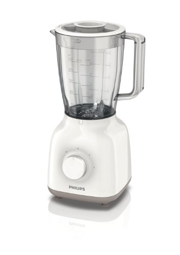 Philips Daily HR2100/00 - Batidora Americana de Vaso, 400 W, Jarra 1.5L, Plástico Ultra Resistente, Color Blanco