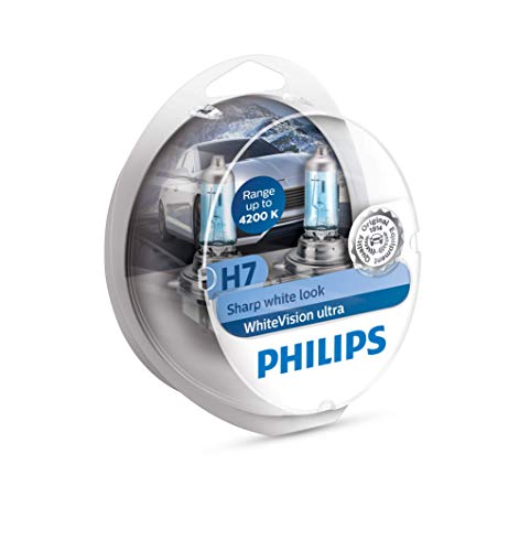 Philips WhiteVision bombilla para faros delanteros de coches 12972WVUSM - Bombilla para coches (H7, 55 W, Halógeno, Luces largas, Luces cortas, PX26d, 4200 K)