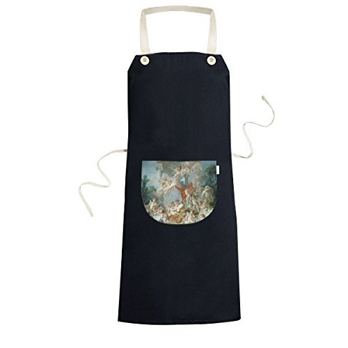 PINTURA al óleo de carácter bebé ángel antiguo Europea Art ilustración patrón cocina negro babero delantales de cocina con bolsillo para mujeres hombres Chef regalos