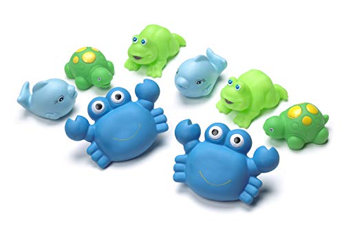 Playgro Set de Animales Rociadores Azul/Verde, 8 figuras, Con Figuras Multicolores, Desde los 6 Meses, Dimensiones: 11cm, Azul/Verde, 40076