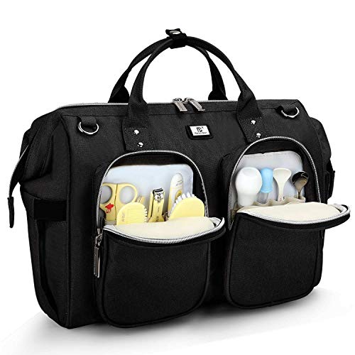 Pomelo Best Bolso Cambiador Bebé de Pañales | bolso carro gemelar | Impermeable |Gran Capacidad y Multibolsillo| Diseño universal,con 2 Ganchos Carrito de Bebé y Cambiador portatil de pañales(Negro1)