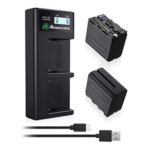 Powerextra Sony NP-F970 NP-F960 NP-F930 NP-F950 Sony Cámara 2 Baterías con Cargador 8800mAh Sony DCR-VX2100 DSR-PD150 DSR-PD170 FDR-AX1 HDR-AX2000 HDR-FX1 HDR-FX7 HDR-FX1000 HVL-LBPB HVR-HD1000U