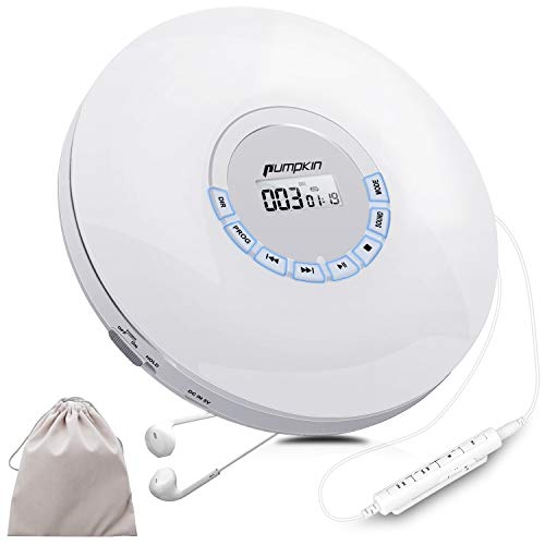 Pumpkin Reproductor CD Portátil con Auriculares, Cable AUX, LED Pantalla, incorporada 12 Horas Batería Recargable, soporta formatos CD,MP3,WMA -Color Blanco Pumpkin Reproductor CD Portátil con Auriculares, Cable AUX, LED Pantalla, incorporada 12 Horas Batería Recargable, soporta formatos CD,MP3,WMA -Color Blanco