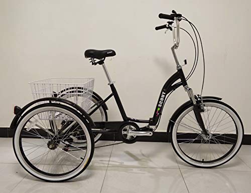 Quality Triciclo para Adultos, Bicicleta de Tres Ruedas, Cuadro Plegable, Engranajes Shimano de 6 velocidades, Cuadro de aleación, suspensión Delantera (Negro)