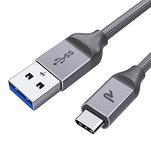 RAMPOW Cable USB C, Cable USB Tipo C a USB 3.1 Gen 1 Trenzado de Nylón Cargador Rápido -GARANTÍA de por Vida- Compatible con Samsung S8/Note 8/9, LG G6/G5, ChromeBook Pixel - 1M,Gris