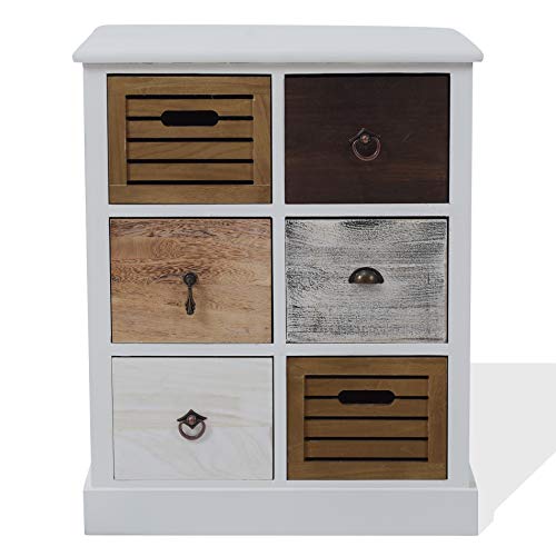 Rebecca Mobili Cajonera Mueble Baño 6 Cajones Madera Paulownia MDF Blanco Marrón Gris Beige Vintage Dormitorio Pasillo - 68 x 56 x 27 cm (A x AN x FON) - Art. RE4615 Rebecca Mobili Cajonera Mueble Baño 6 Cajones Madera Paulownia MDF Blanco Marrón Gris Beige Vintage Dormitorio Pasillo - 68 x 56 x 27 cm (A x AN x FON) - Art. RE4615