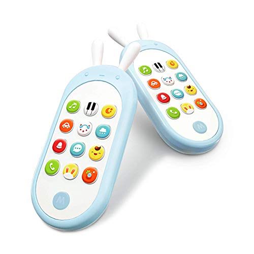 Richgv Teléfono Infantil Juguetes Bilingüe, Juguete Electrónico Bebe，Educativos Juguetes Niñas Niño，Teléfono Infantil con Luces, Sonidos y Canciones en Inglés y Español (Azul)