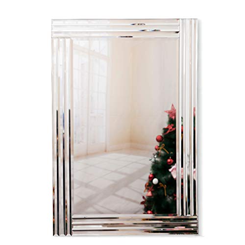 RICHTOP Espejo de Pared Triple Biselado con Bordes rectangulares, Gran Espejo de Pared Plateado para salón o Pasillo (90 x 60 cm)
