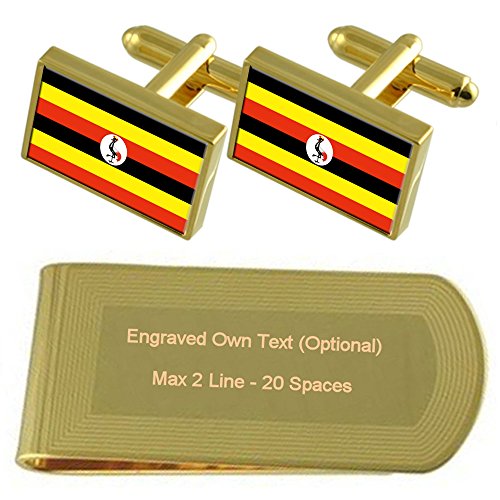 Select Gifts Bandera de Uganda de Tono Oro Gemelos Money Clip Grabado Set de Regalo