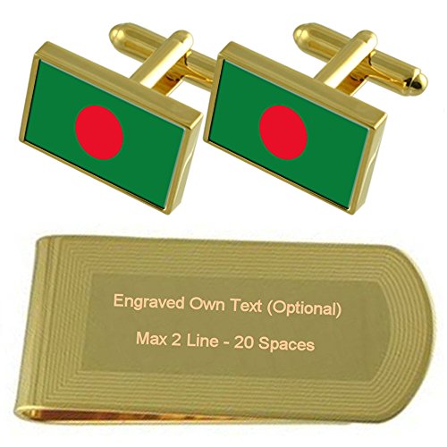 Select Gifts Bangladesh Bandera Tono Oro Gemelos Money Clip Grabado Set de Regalo