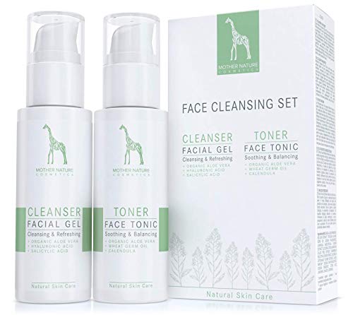 Set de Limpieza Facial con Aloe Vera BIO y Ácido Hialurónico - VEGAN - 125 ml de Gel Limpiador Facial y 125 ml de Tónico Facial para Piel Normal, Grasa, Mixta e Impura - Cuidado Facial Natural Set de Limpieza Facial con Aloe Vera BIO y Ácido Hialurónico - VEGAN - 125 ml de Gel Limpiador Facial y 125 ml de Tónico Facial para Piel Normal, Grasa, Mixta e Impura - Cuidado Facial Natural