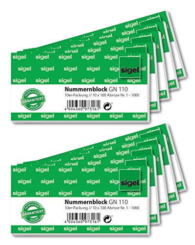 Sigel GN110 VE10 - Bloc de billetes numerados (10 blocs de 100 números, del 1 al 1000), colores surtidos Sigel GN110 VE10 - Bloc de billetes numerados (10 blocs de 100 números, del 1 al 1000), colores surtidos