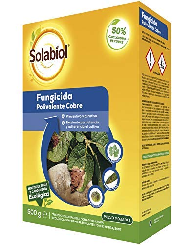 Solabiol - Fungicida/bactericida de cobre 100% orgánico (50% Oxicloruro de Cobre) con acción preventiva y curativa, formato de 500g Solabiol - Fungicida/bactericida de cobre 100% orgánico (50% Oxicloruro de Cobre) con acción preventiva y curativa, formato de 500g