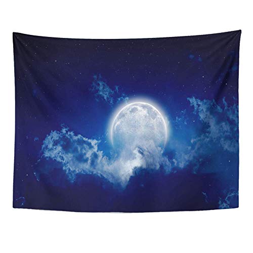 Tapices decorativos Tapestry Wall Hanging Peaceful Night Sky with Full Moon Stars Beautiful Clouds of This Furnished 60"x 80" Home Decor Art Tapestries for Bedroom Living Room Dorm Apartment