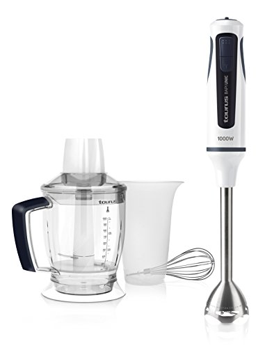Taurus Bapi Unic 1000 plus Inox - Batidora de mano, 1000 W, 20 velocidades y Turbo, cuchillas de acero inoxidable, antisalpicaduras, jarra picadora, emulsionador y vaso medidor, color blanco y violeta Taurus Bapi Unic 1000 plus Inox - Batidora de mano, 1000 W, 20 velocidades y Turbo, cuchillas de acero inoxidable, antisalpicaduras, jarra picadora, emulsionador y vaso medidor, color blanco y violeta