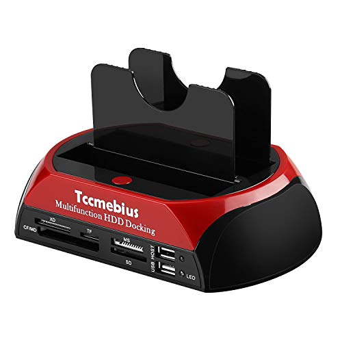 Tccmebius TCC-S862-DE USB 2.0 a IDE SATA Bahía Dual HDD Disco Duro Estación de Acoplamiento con Lector de Tarjetas y Hub USB 2.0 para 2.5 3.5 Pulgadas IDE SATA I / II / III HDD SSD