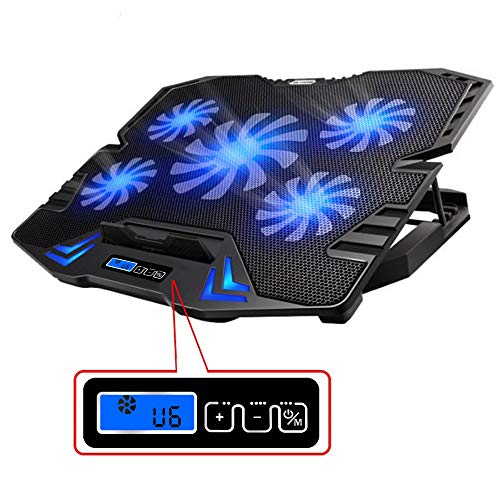 TopMate C5 10-15.6 pulgadas Gaming Laptop Cooler Cooling Pad | 5 ventiladores silenciosos y pantalla LCD | Fuerte viento de 2500 RPM dise?ado para jugadores y oficinas