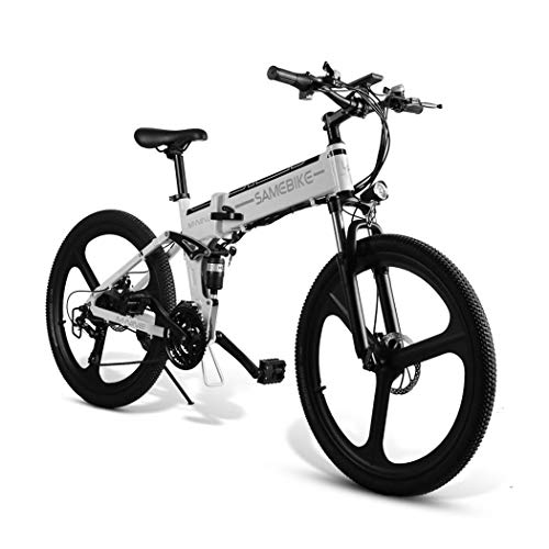 Ultrey - Bicicleta eléctrica plegable de 26 pulgadas, bicicleta de montaña, con 350 W, batería de 48 V, 10,4 Ah, 480 Wh, amortiguación de choque altamente resistente y 21 marchas Shimano, color blanco