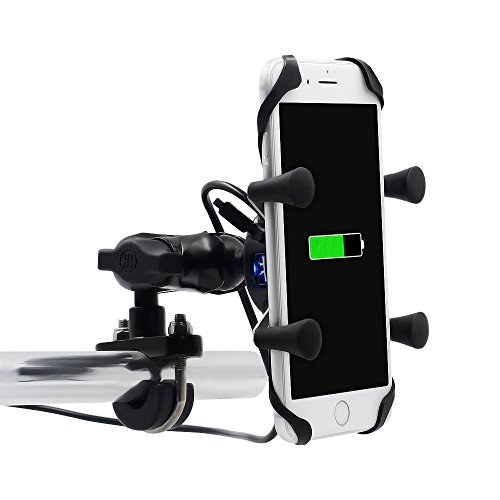 Universal Bicicleta Motocicleta Montar Soporte - USB Cargador de Teléfono Celular para iPhone, GPS, Sony y Otros Teléfonos con 3.5-6 Pulgadas Pantalla(Motorcycle X-Grip Holder)