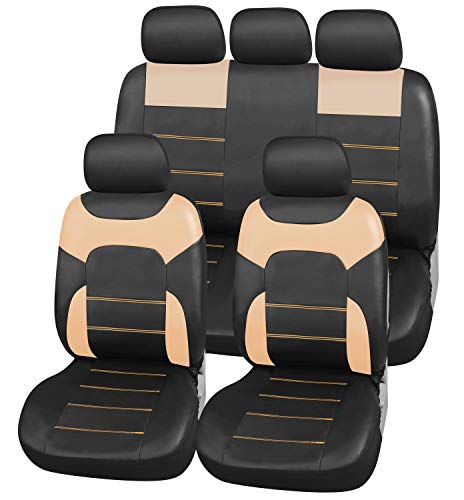Upgrade4cars Fundas Asientos Coche Beige Poli-Piel | Funda Asiento para Delantero & Trasero | Accesorios Coches Interior Decoracion Upgrade4cars Fundas Asientos Coche Beige Poli-Piel | Funda Asiento para Delantero & Trasero | Accesorios Coches Interior Decoracion