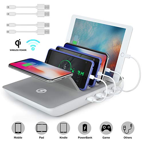 ValueTalks Estación de Carga Base de Carga Multifunción de 4 Puertos con 10W Qi Cargador Inalambrico Múltiples para Samrtphone Samsungs Huawei y Tableta(Incluye 4 Cables) ValueTalks Estación de Carga Base de Carga Multifunción de 4 Puertos con 10W Qi Cargador Inalambrico Múltiples para Samrtphone Samsungs Huawei y Tableta(Incluye 4 Cables)