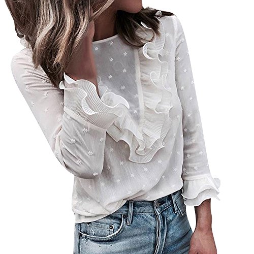 Vectry Blusas De Volantes Blusas De Mujer con Encaje Blusa Gasa Mujer Blusas De Volantes De Mujer Blusas Elegantes Blusa Mangas Volantes Blusas Encaje Blusa De Gasa (T_Transparente, XL)