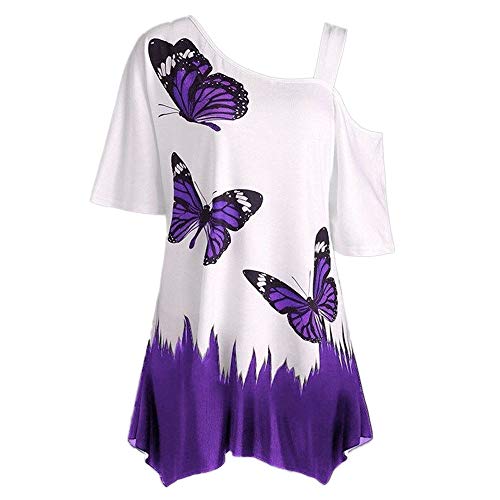 VEMOW Camiseta de Gran tamaño para Mujer con Estampado de Mariposa Manga Corta Blusa(Púrpura,XL)