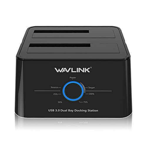 WAVLINK Base de conexión USB 3.0 a SATA Disco Duro Externo Docking Station Doble bahias con función de Clone Offline para Disco Duro, HDD, SSD 2,5 o 3,5 Pulgadas Soporta UASP Negro …