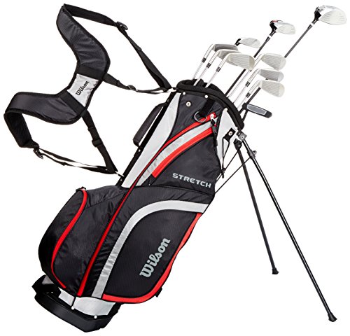 Wilson, Set completo para principiantes, 10 palos de golf con bolsa de transporte, Hombre (mano derecha) Stretch XL, Negro/Gris/Rojo, WGG157548