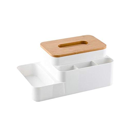 WZNB Caja de pañuelos Multiusos con Tapa de bambú Caja de Organizador de Escritorio de Oficina en casa Caja de Almacenamiento de pañuelos de Control Remoto para Cocina casera 19x9.5x12.5cm   Blanco