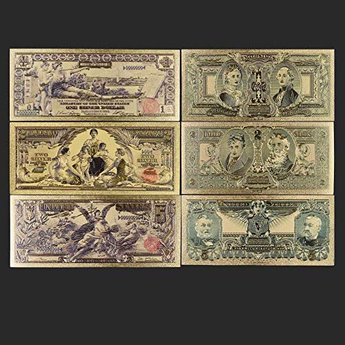 XSWY 1896 Antigua Chapado en Oro de Recuerdo de la Moneda 3PCS Billetes decoración Antigua 1 2 5 Regalos Dollar Chapado en Oro 24K Fácil de Usar (Color : A)