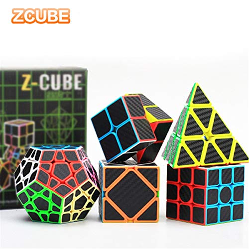 XUEE Magic Speed Cube Gift Set de 5 Pack Sticker de Fibra de Carbono Puzzle Cube Black - Juguetes educativos Juguetes para niños Adultos Regalos
