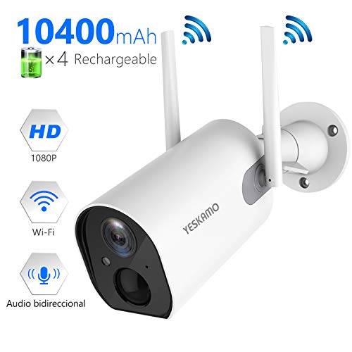 YESKAMO Cámara de Vigilancia de Batería Interior/Exterior Inalámbrica HD 1080P Cámara IP WiFi con Detección de Movimiento Audio Bidireccional para Seguridad en El Hogar