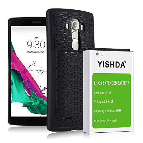 YISHDA - Batería BL-51YF de repuesto de iones de litio de 6600 mAh para LG G4, US991, H812, H815, H810, H811, LS991, VS986 con cubierta trasera y funda protectora, batería extendida YISHDA - Batería BL-51YF de repuesto de iones de litio de 6600 mAh para LG G4, US991, H812, H815, H810, H811, LS991, VS986 con cubierta trasera y funda protectora, batería extendida