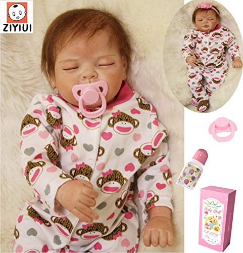 ZIYIUI 22 Pulgadas Muñeca Bebes Reborn Silicona Blanda Reborn Bebés Muñecos Recién Nacido Hecho a Mano Baby Doll Bebe Reborn niña Ojos Cerrados para niños Navidad Regalo