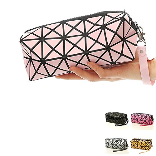1 bolso plegable para mujer, con diseños de rombos, de piel sintética, en forma de cubo, para maquillaje o como bolso de mano rosa Rosa 1 bolso plegable para mujer, con diseños de rombos, de piel sintética, en forma de cubo, para maquillaje o como bolso de mano rosa Rosa