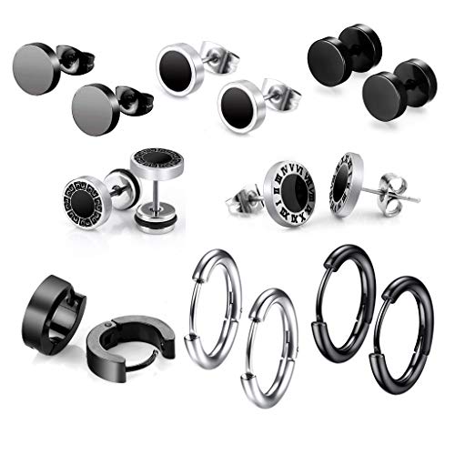 8 Pares de Pendientes de Acero Inoxidable para Hombres, 8 mm de Acero Inoxidable Clip Pendientes de Esmalte Piercing Ear Bisel Redondo Cool Stud Pendientes de perforación para Hombres, 8 Pares de Pendientes de Acero Inoxidable para Hombres, 8 mm de Acero Inoxidable Clip Pendientes de Esmalte Piercing Ear Bisel Redondo Cool Stud Pendientes de perforación para Hombres,