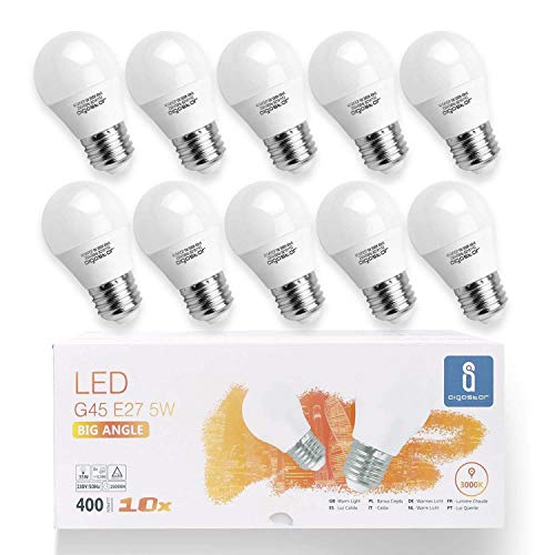 Aigostar -10 x E27 Bombilla LED G45, Casquillo gordo 5W, Bajo consumo, 400lm, Luz calida 3000K, Ahorro de energía, no regulable  - Caja de 10 unidades