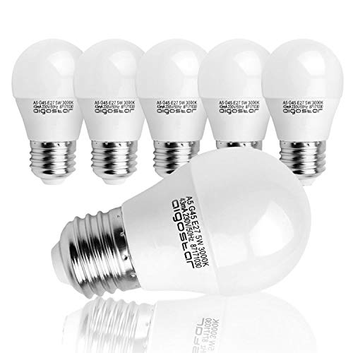 Aigostar - Bombilla LED A5 G45, E27 5W, 400 lúmenes, Bajo consumo, no regulable, Luz calida 3000K, pack de 5 Aigostar - Bombilla LED A5 G45, E27 5W, 400 lúmenes, Bajo consumo, no regulable, Luz calida 3000K, pack de 5