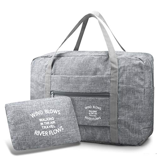 BAGZY Plegable Bolso de Viaje Grande Bolsa de Hombro de Gimnasio Bolsa Deportiva Mano Maleta de Viaje Weekend Cabina de Equipaje Bolso Holdall Bolsa Fines de Semana Equipaje Camping 30L Gris