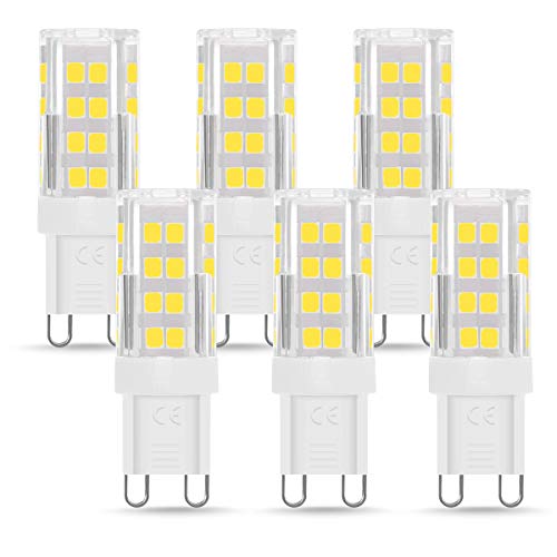 Bombilla LED G9 de 5W Equivalente a 40W Lampara Halógena, Blanco Frío (6000k), 400LM, No regulable, Sin parpadeo, Sin Estroboscópico, 360 Grados, lámpara g9 para iluminación del hogar, paquete de 6 Bombilla LED G9 de 5W Equivalente a 40W Lampara Halógena, Blanco Frío (6000k), 400LM, No regulable, Sin parpadeo, Sin Estroboscópico, 360 Grados, lámpara g9 para iluminación del hogar, paquete de 6