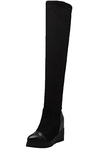 Botas Altas Mujer Elasticas Plataforma Aumento Cuña Negro Otoño Invierno sobre la Rodilla Botas De BIGTREE 38 EU