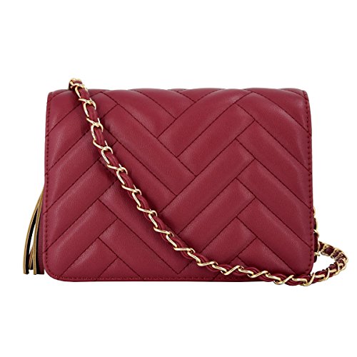 CRAZYCHIC - Bolso Bandolera Hombro Cadena Mujer - Cuero de la PU Acolchado Patrón de Chevron - Cartera de Mano Bolsos de Fiesta Embrague Noche Borlas Flecos - Elegante Boda Viaje - Rojo Burdeos CRAZYCHIC - Bolso Bandolera Hombro Cadena Mujer - Cuero de la PU Acolchado Patrón de Chevron - Cartera de Mano Bolsos de Fiesta Embrague Noche Borlas Flecos - Elegante Boda Viaje - Rojo Burdeos