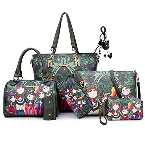 DEERWORD Para mujer Bolsos bandolera Carteras de mano Bolsos totes Carteras de mano con asa Cuero 6pcs Set Verde DEERWORD Para mujer Bolsos bandolera Carteras de mano Bolsos totes Carteras de mano con asa Cuero 6pcs Set Verde