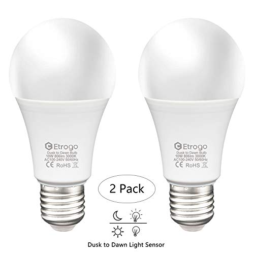 Etrogo Bombilla Sensor Crepuscular E27 Con Sensor de Luz Sensor Dia y Noche Encendido/Apagado Automático 10W Equivalencia 100W Blanco Frio 6000K 2 Unidades Etrogo Bombilla Sensor Crepuscular E27 Con Sensor de Luz Sensor Dia y Noche Encendido/Apagado Automático 10W Equivalencia 100W Blanco Frio 6000K 2 Unidades